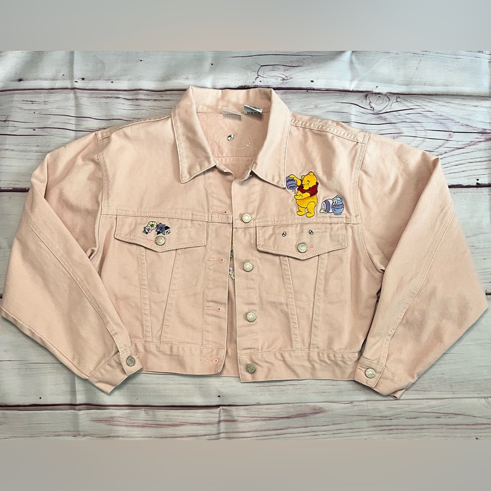 Vintage Women's Winnie the Pooh Light Pink Cropped Jean Jacket